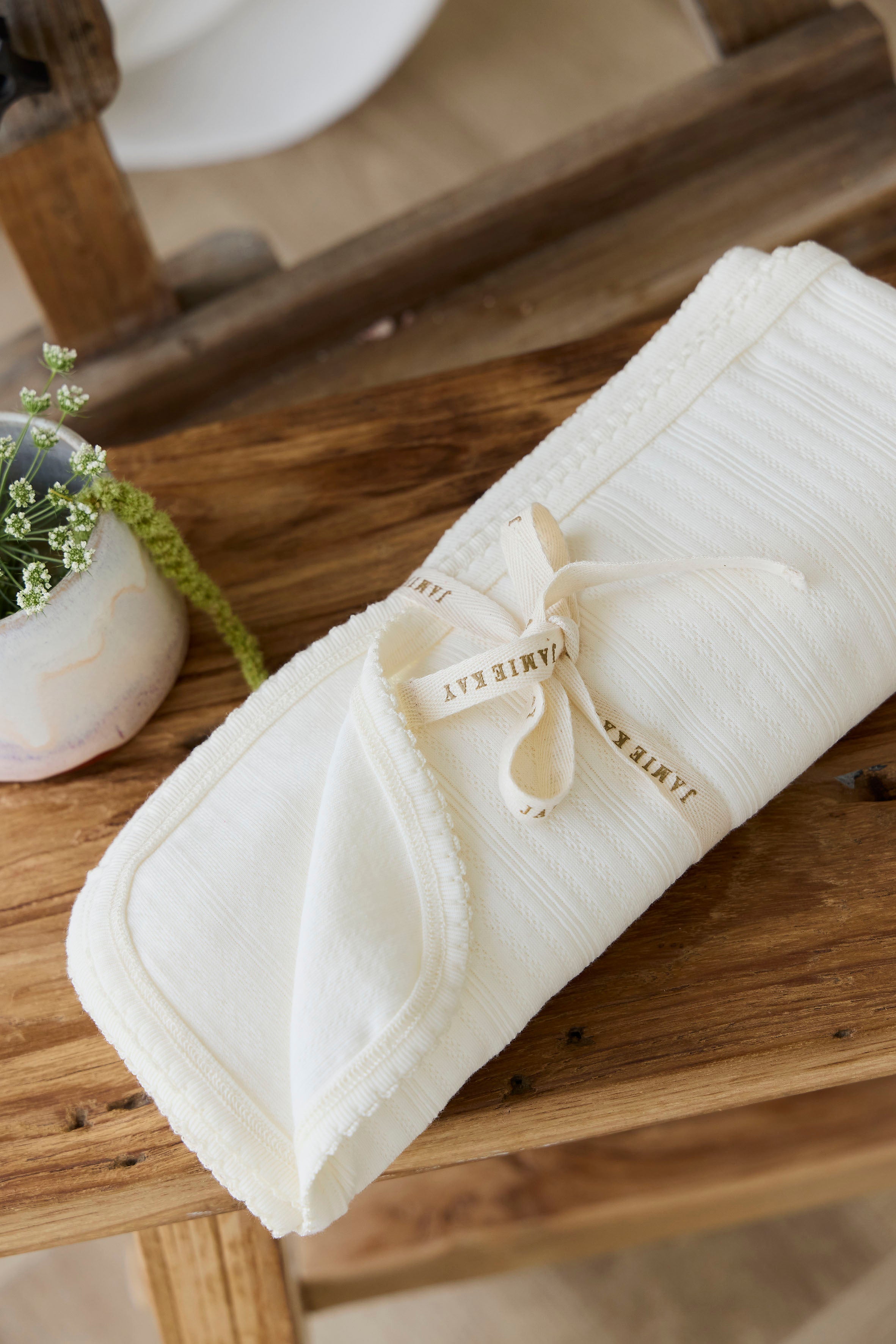 Organic Cotton Pointelle Murphy Blanket - Parchment – Jamie Kay USA