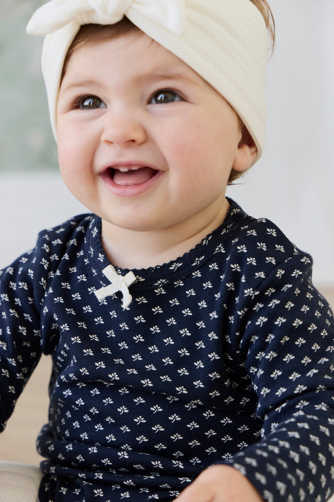 Organic Cotton Long Sleeve Bodysuit - Lisa Petite Indigo Childrens Bodysuit from Jamie Kay USA