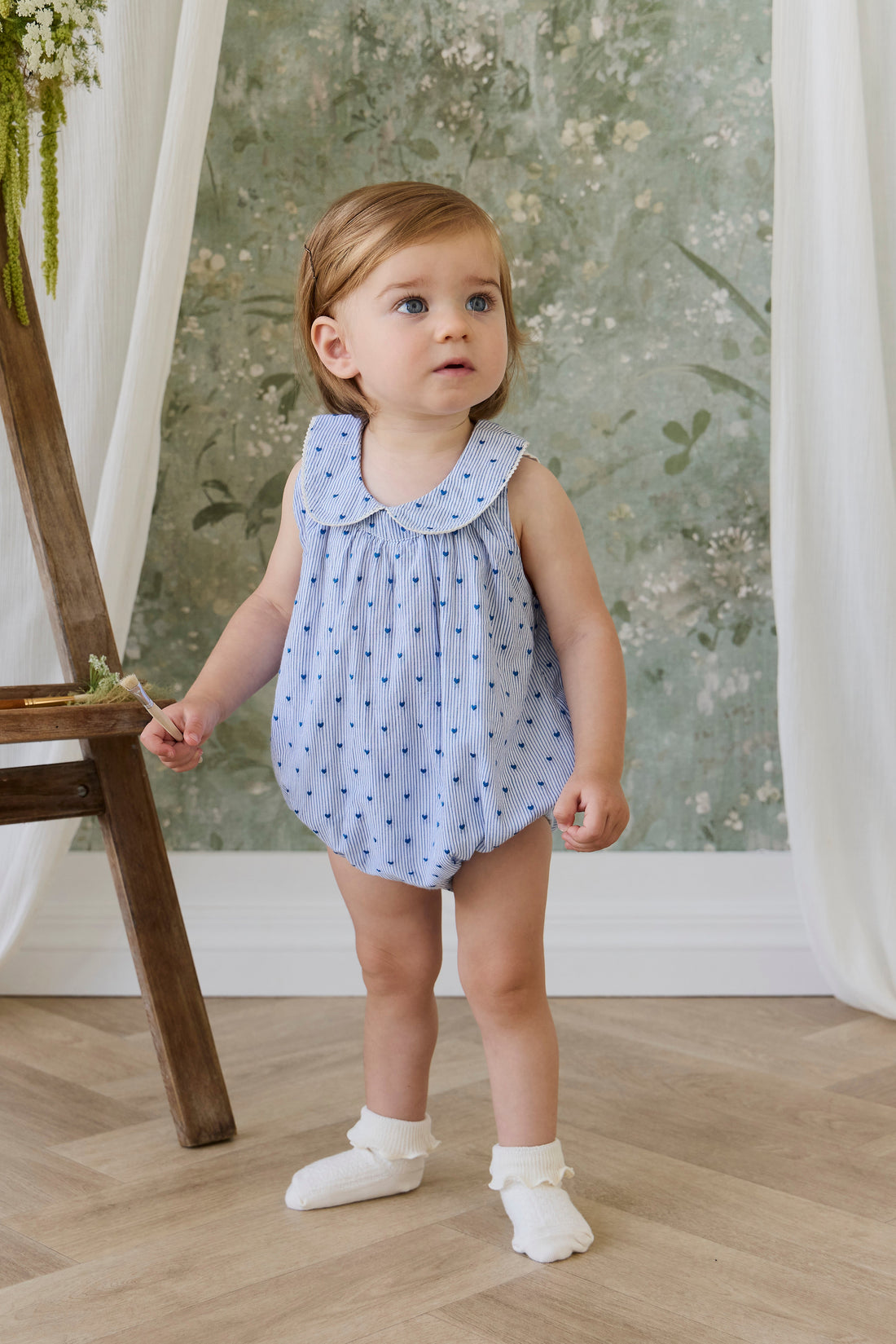 Organic Cotton Wisteria Playsuit - Mon Amour Stripe Indigo Childrens Playsuit from Jamie Kay USA