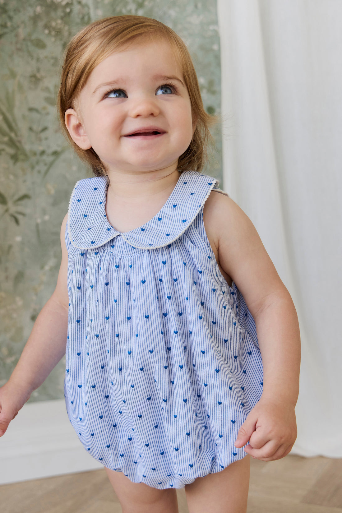 Organic Cotton Wisteria Playsuit - Mon Amour Stripe Indigo Childrens Playsuit from Jamie Kay USA