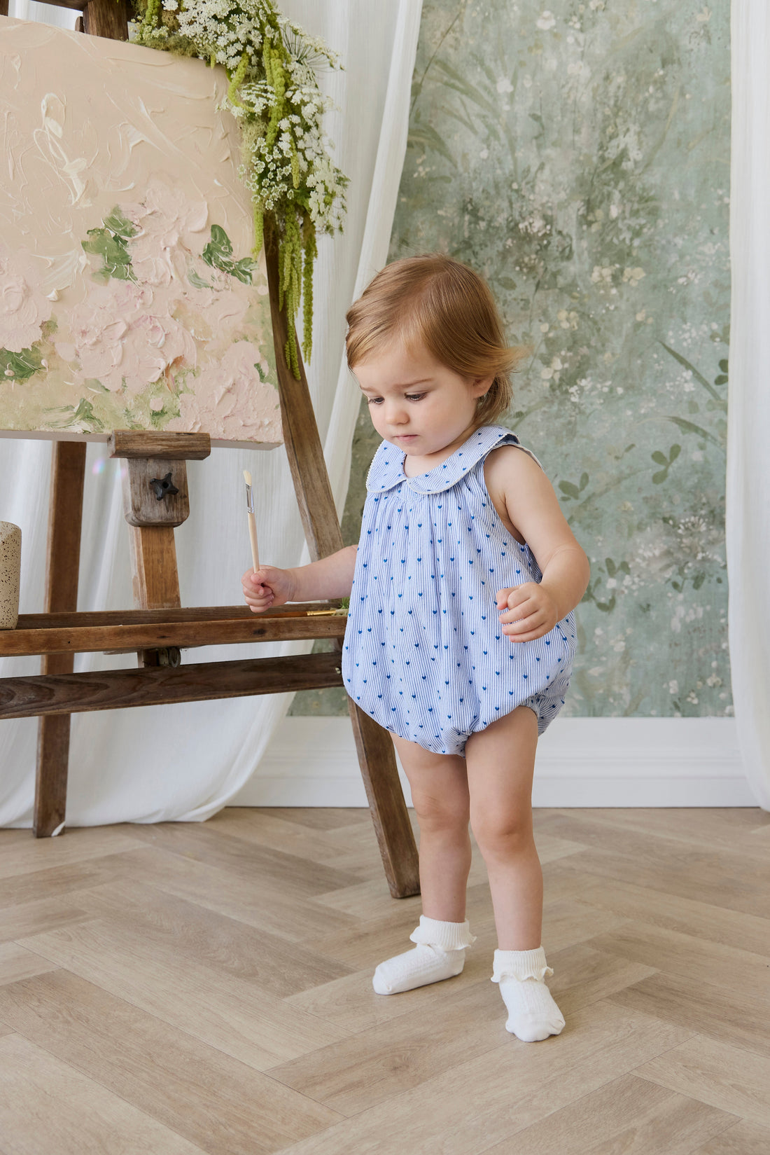 Organic Cotton Wisteria Playsuit - Mon Amour Stripe Indigo Childrens Playsuit from Jamie Kay USA