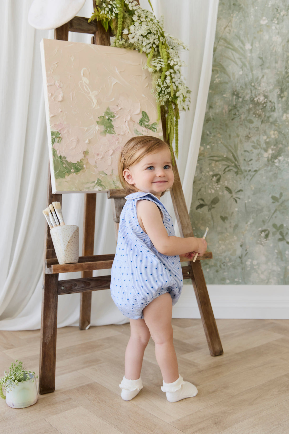 Organic Cotton Wisteria Playsuit - Mon Amour Stripe Indigo Childrens Playsuit from Jamie Kay USA