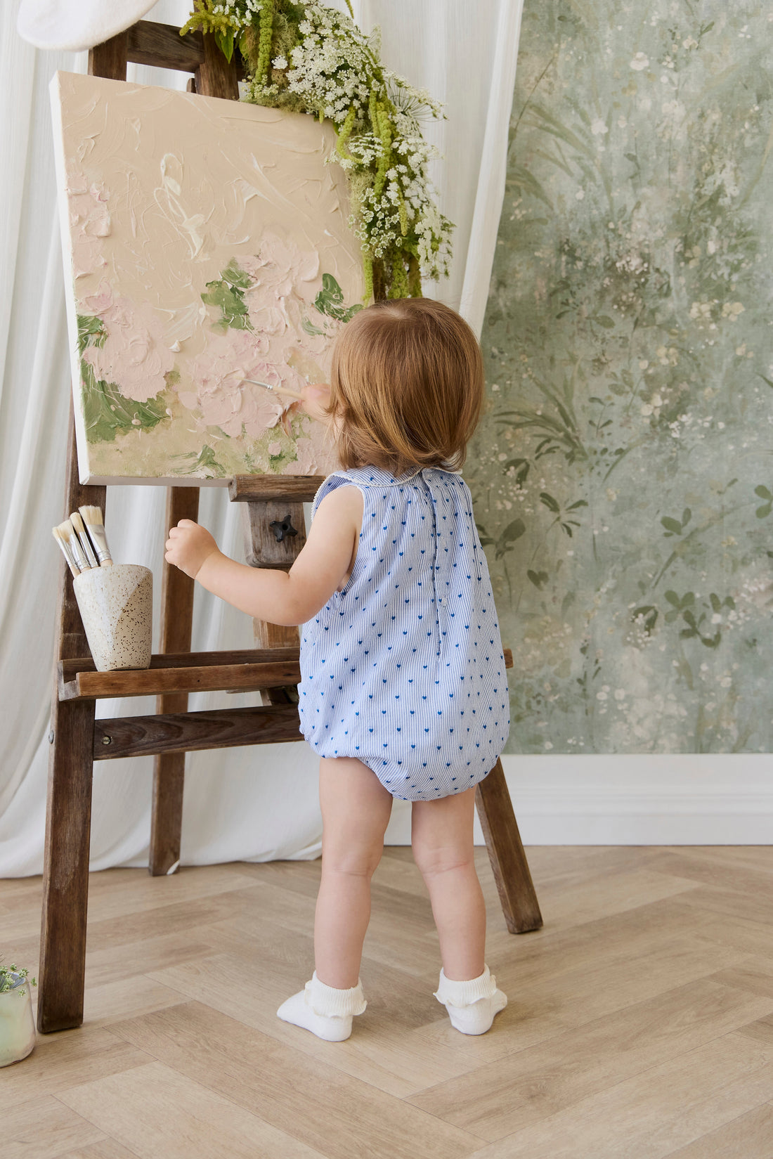 Organic Cotton Wisteria Playsuit - Mon Amour Stripe Indigo Childrens Playsuit from Jamie Kay USA