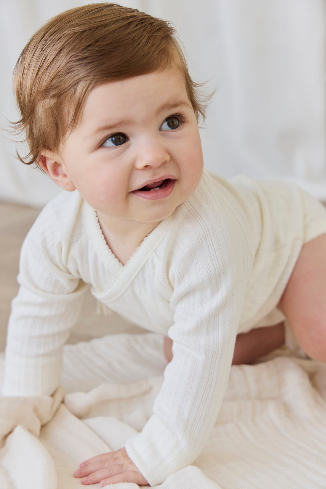 Organic Cotton Pointelle Marina Bodysuit - Parchment Childrens Bodysuit from Jamie Kay USA