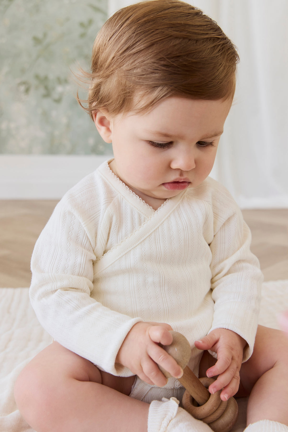 Organic Cotton Pointelle Marina Bodysuit - Parchment Childrens Bodysuit from Jamie Kay USA