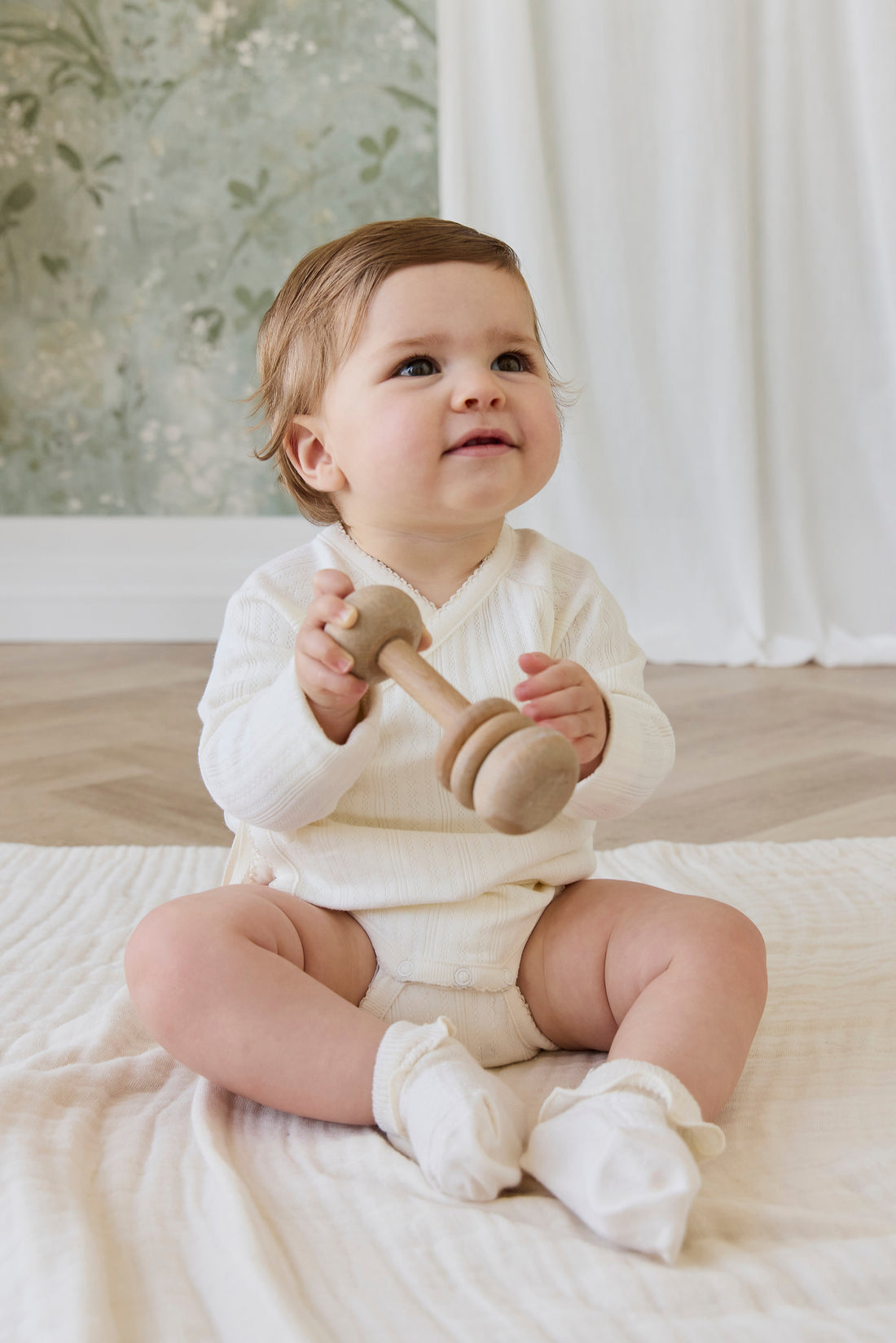 Organic Cotton Pointelle Marina Bodysuit - Parchment Childrens Bodysuit from Jamie Kay USA