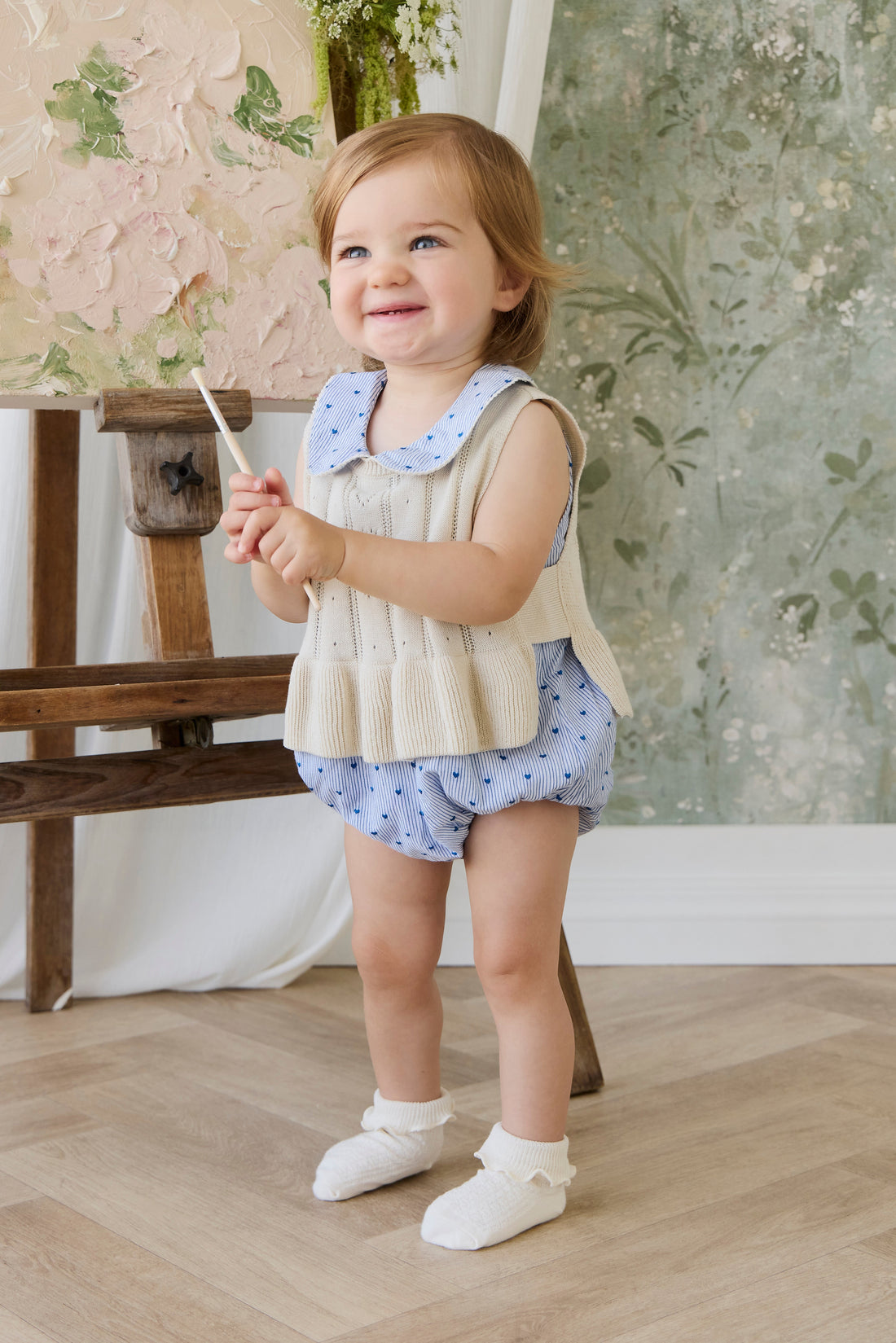 Organic Cotton Wisteria Playsuit - Mon Amour Stripe Indigo Childrens Playsuit from Jamie Kay USA