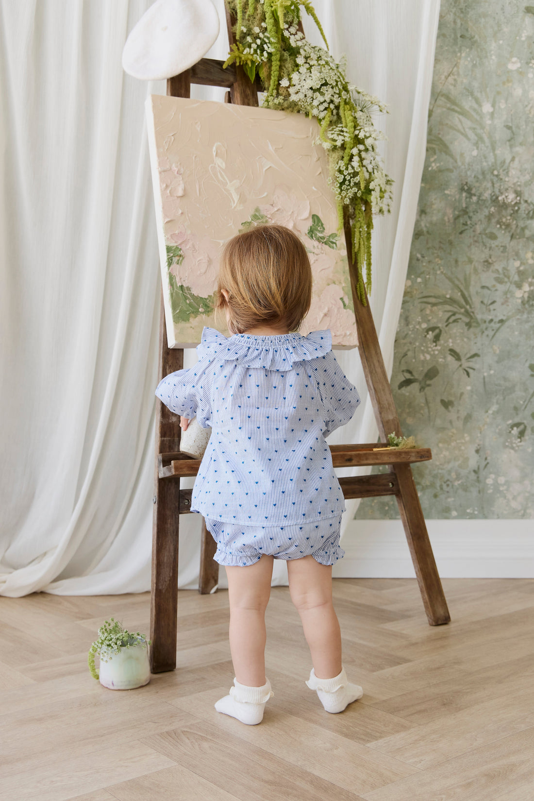 Organic Cotton Frill Bloomer - Mon Amour Stripe Indigo Childrens Bloomer from Jamie Kay USA