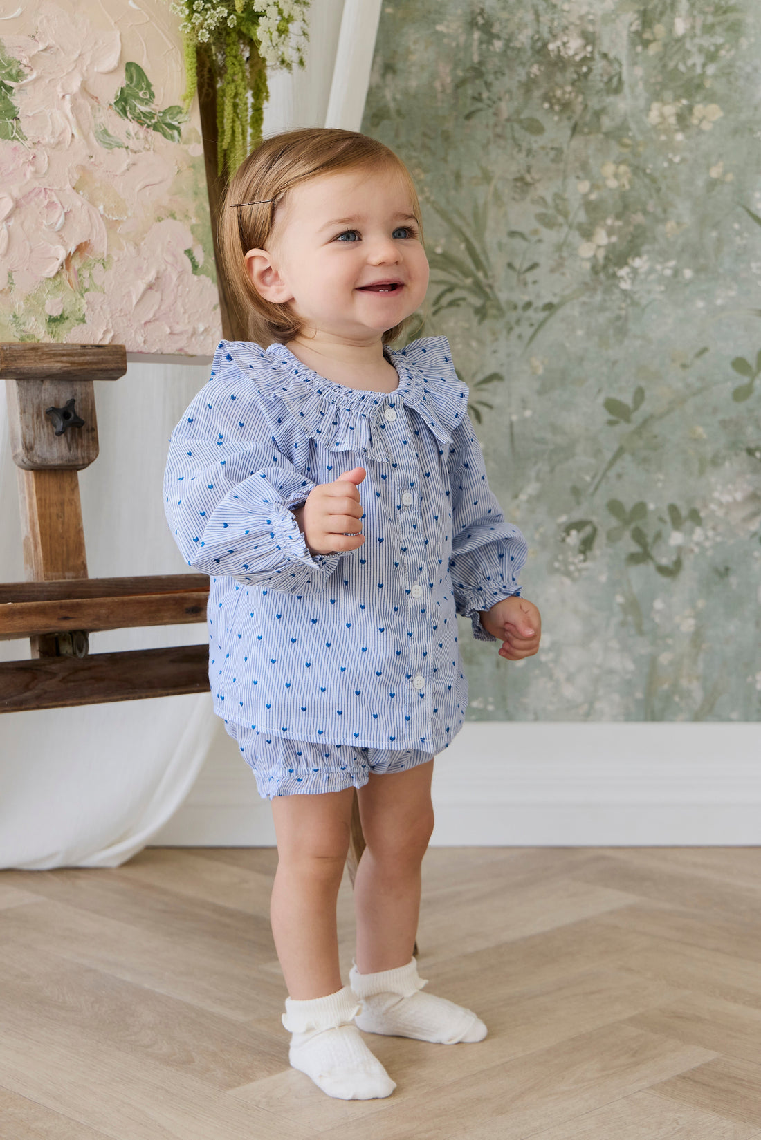 Organic Cotton Frill Bloomer - Mon Amour Stripe Indigo Childrens Bloomer from Jamie Kay USA