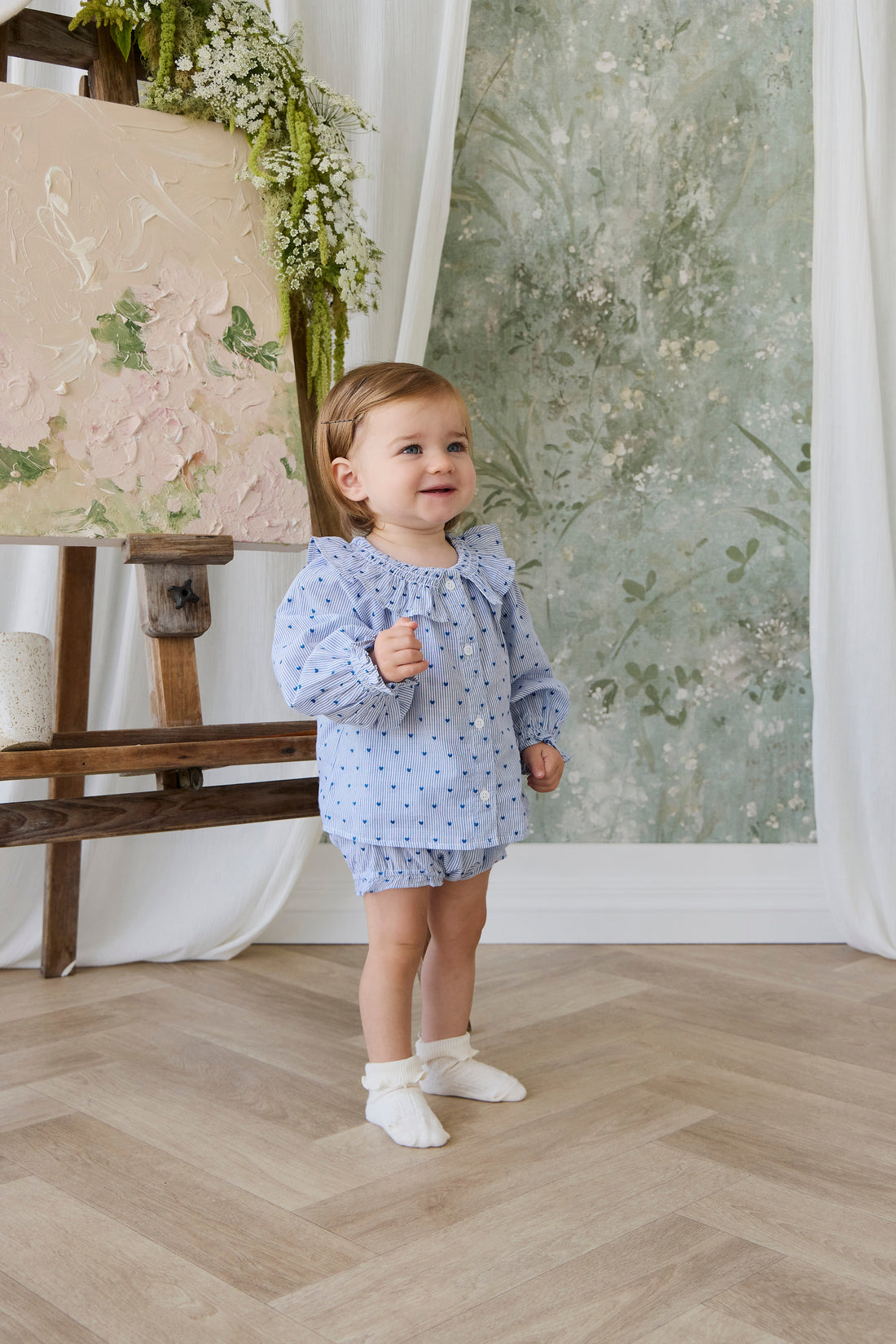 Organic Cotton Frill Bloomer - Mon Amour Stripe Indigo Childrens Bloomer from Jamie Kay USA