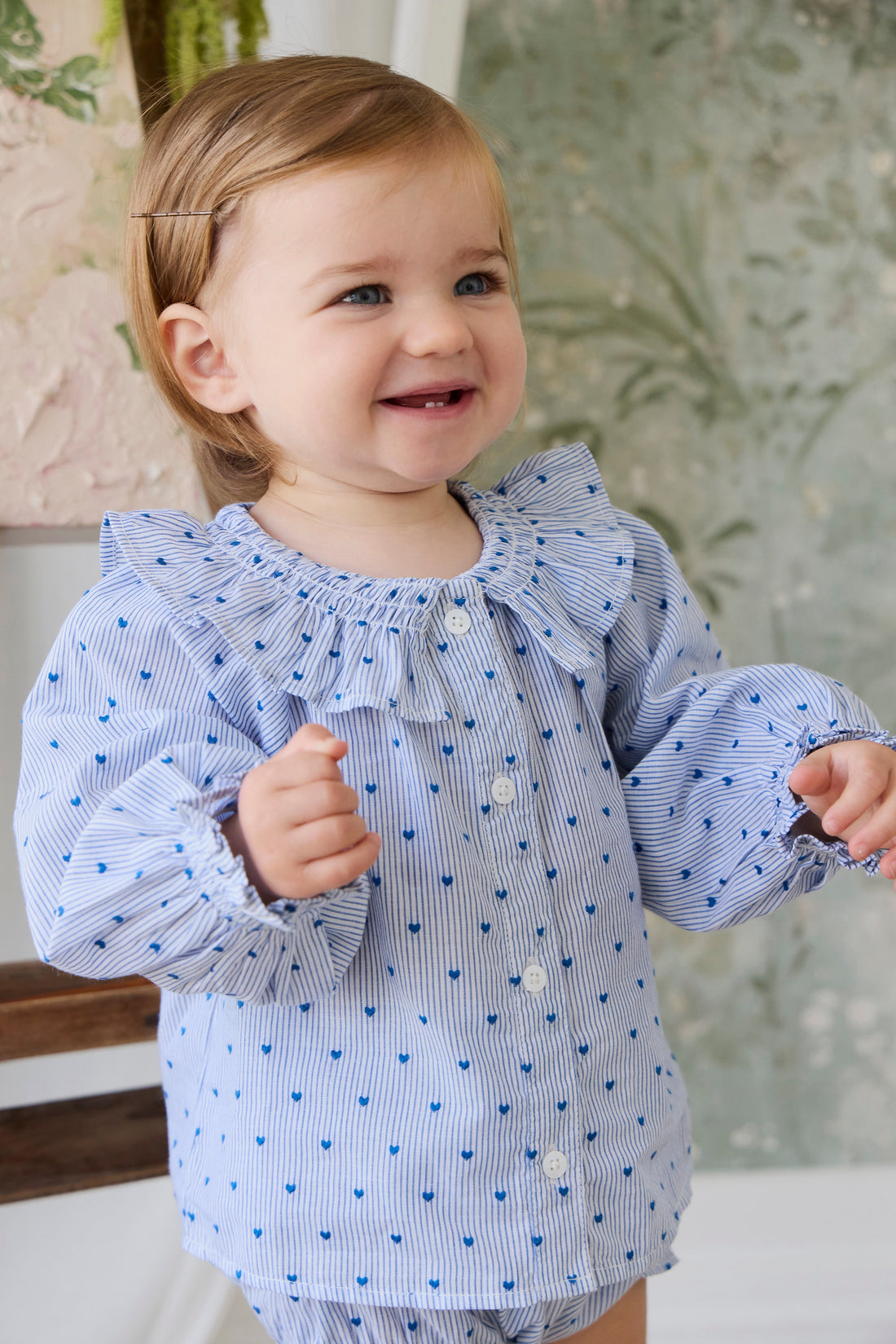 Organic Cotton Bellamy Blouse - Mon Amour Stripe Indigo Childrens Top from Jamie Kay USA
