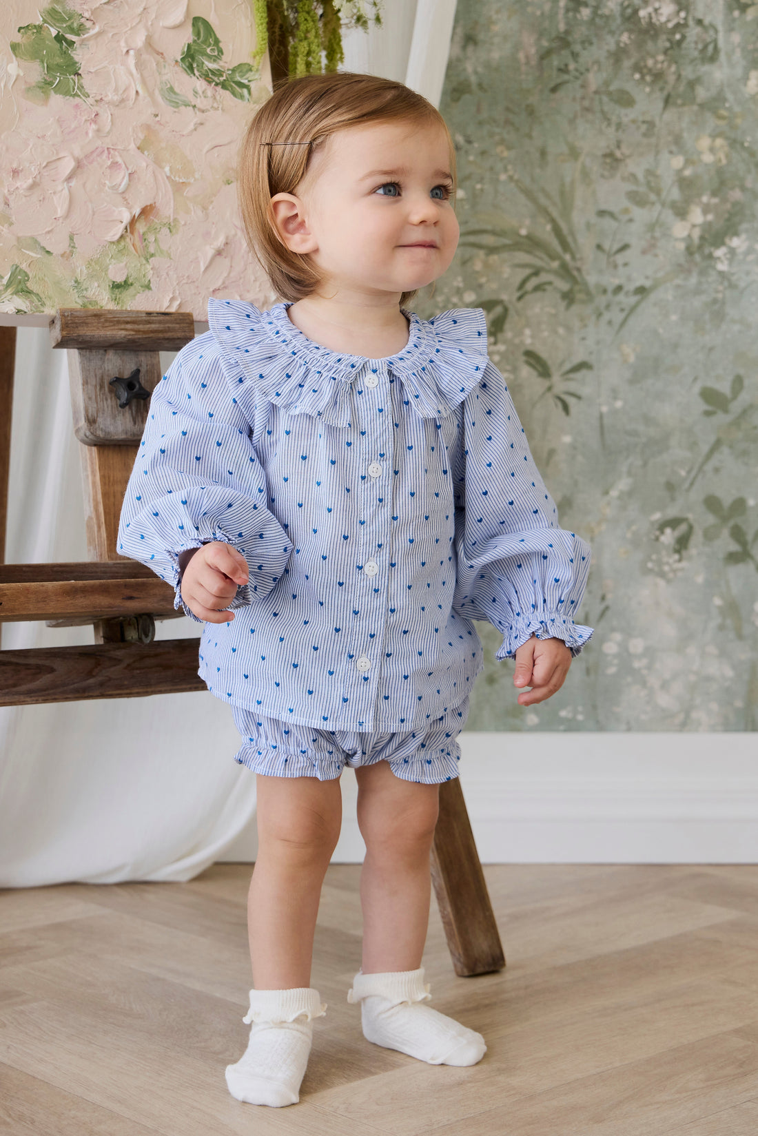 Organic Cotton Frill Bloomer - Mon Amour Stripe Indigo Childrens Bloomer from Jamie Kay USA
