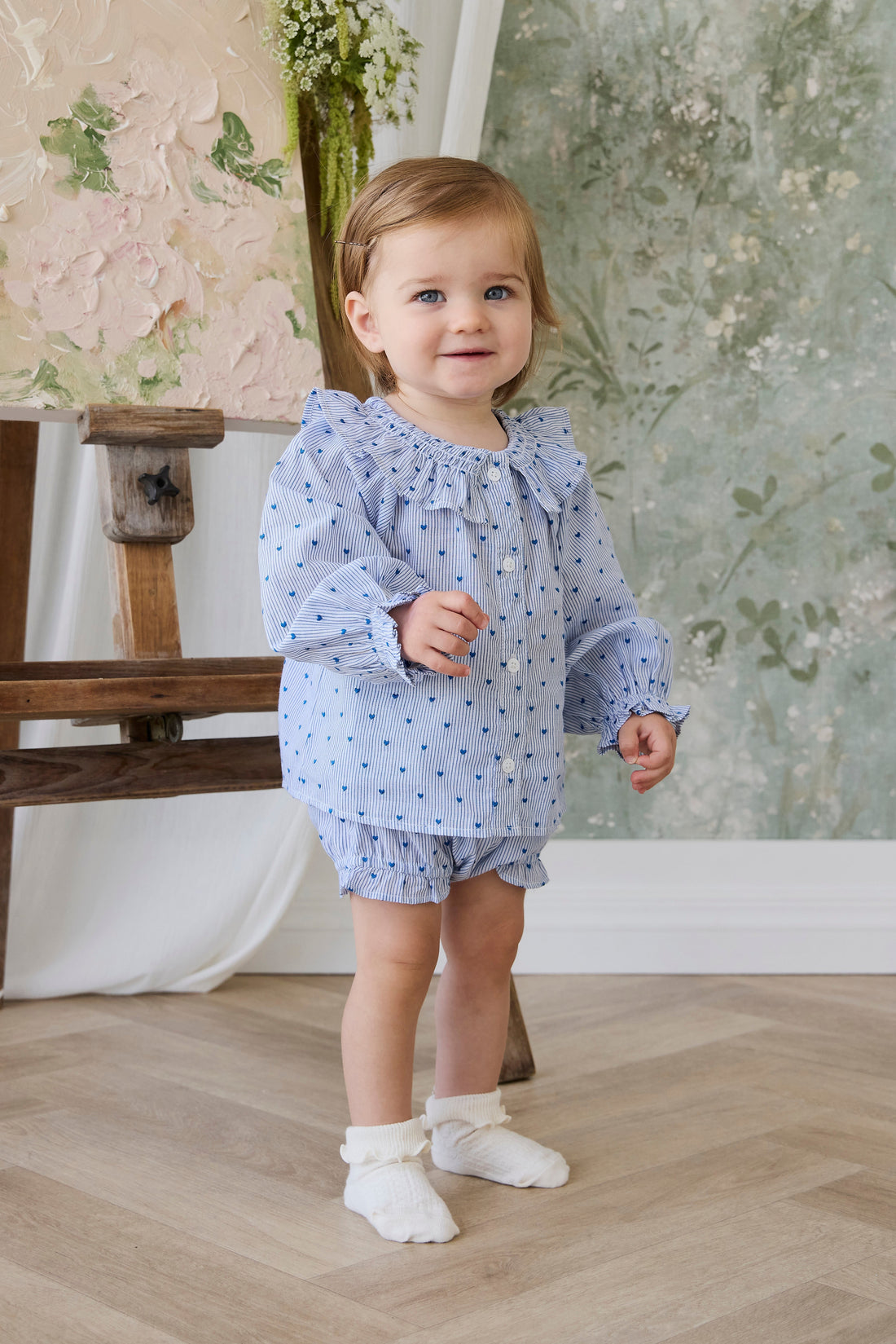 Organic Cotton Frill Bloomer - Mon Amour Stripe Indigo Childrens Bloomer from Jamie Kay USA