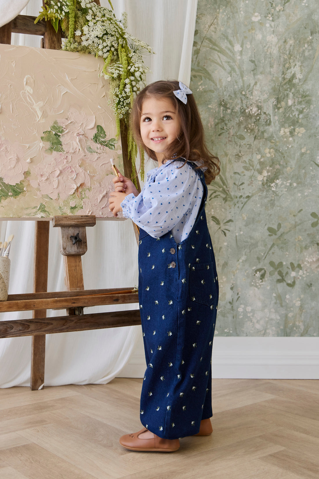 Organic Cotton Bellamy Blouse - Mon Amour Stripe Indigo Childrens Top from Jamie Kay USA