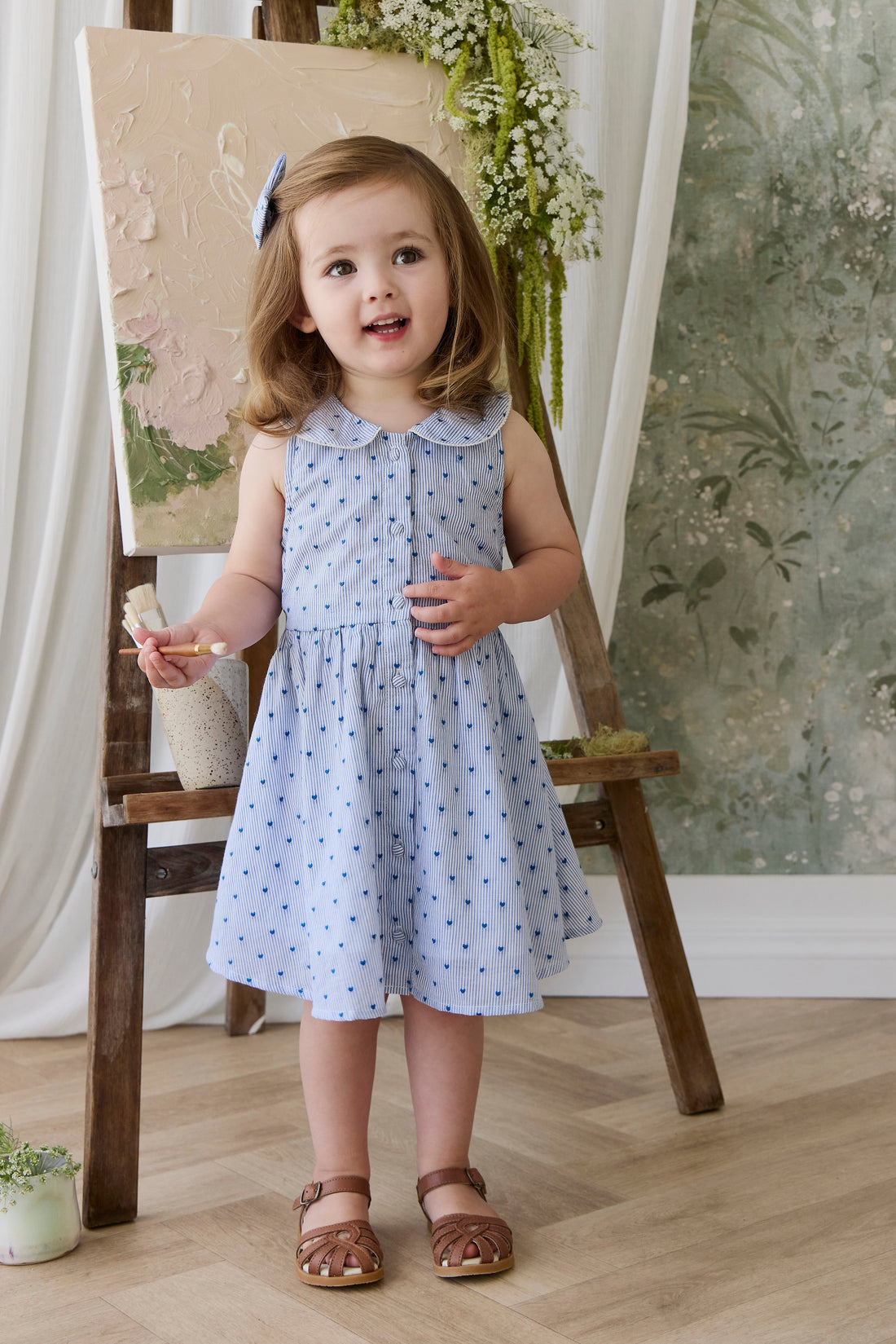 Organic Cotton Wisteria Dress - Mon Amour Stripe Indigo Childrens Dress from Jamie Kay USA