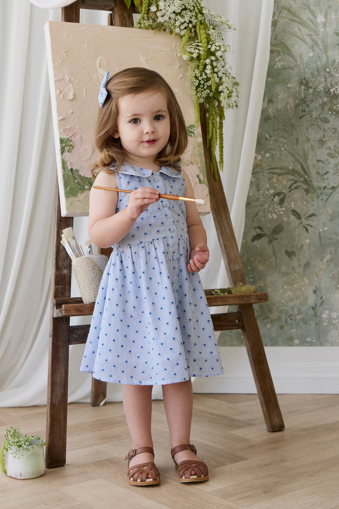 Organic Cotton Wisteria Dress - Mon Amour Stripe Indigo Childrens Dress from Jamie Kay USA