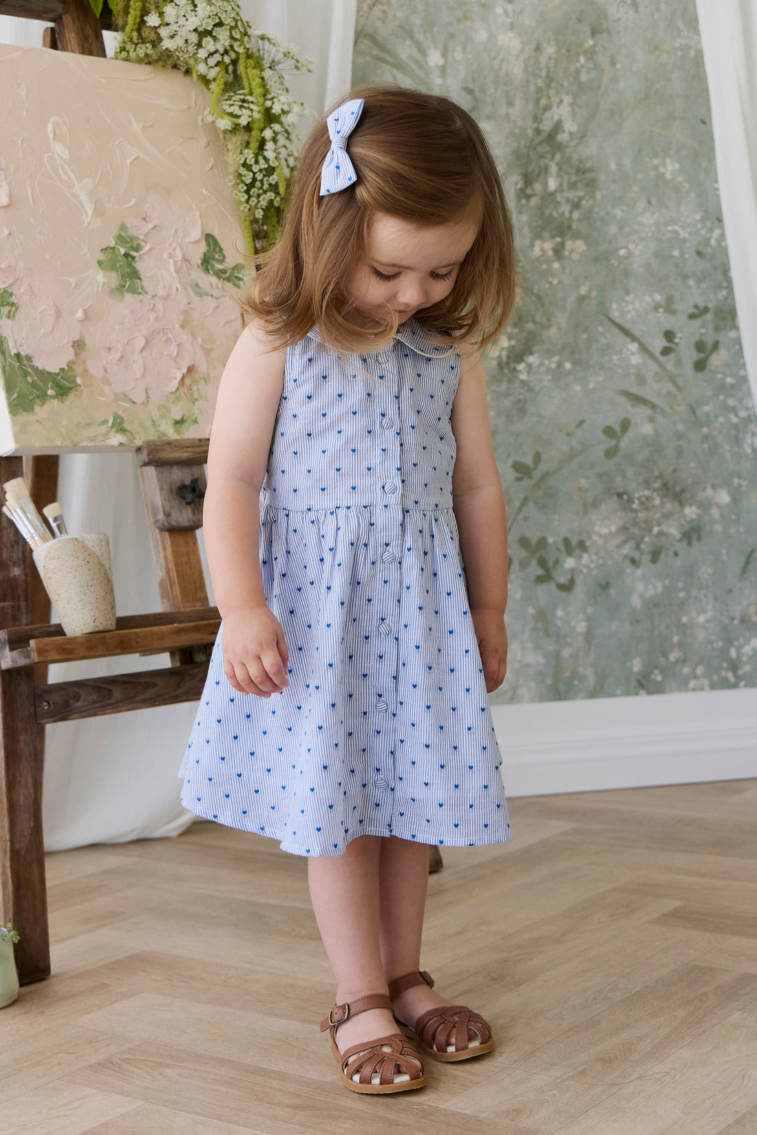 Organic Cotton Desiree Bow - Mon Amour Stripe Indigo Childrens Bow from Jamie Kay USA