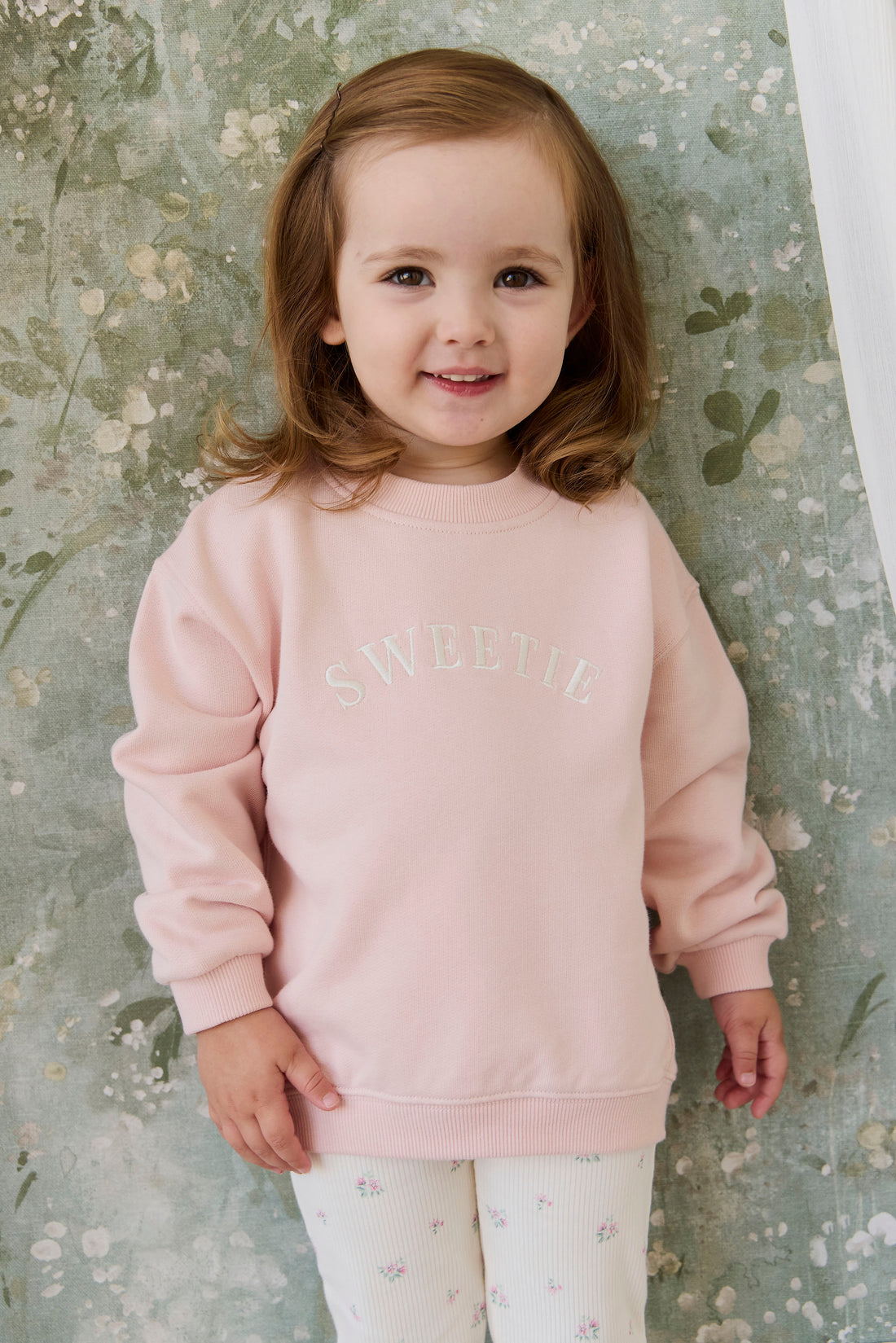 Organic Cotton Rhea Sweatshirt - Cloud Pink Sweetie Childrens Sweatshirt from Jamie Kay USA