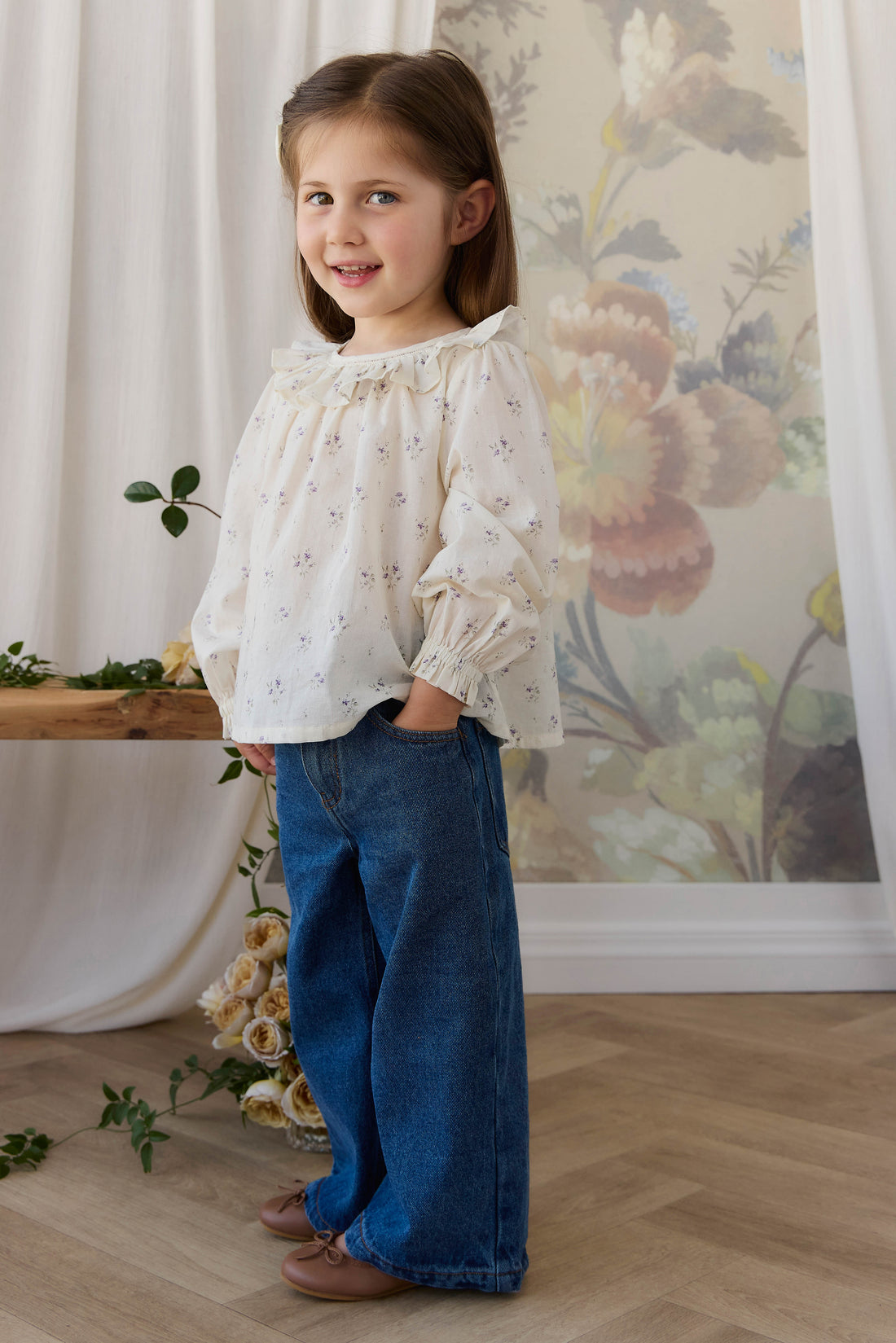 Organic Cotton Leonie Top - Jade Floral Childrens Top from Jamie Kay USA