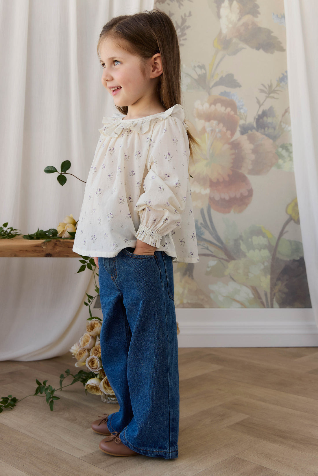 Organic Cotton Leonie Top - Jade Floral Childrens Top from Jamie Kay USA