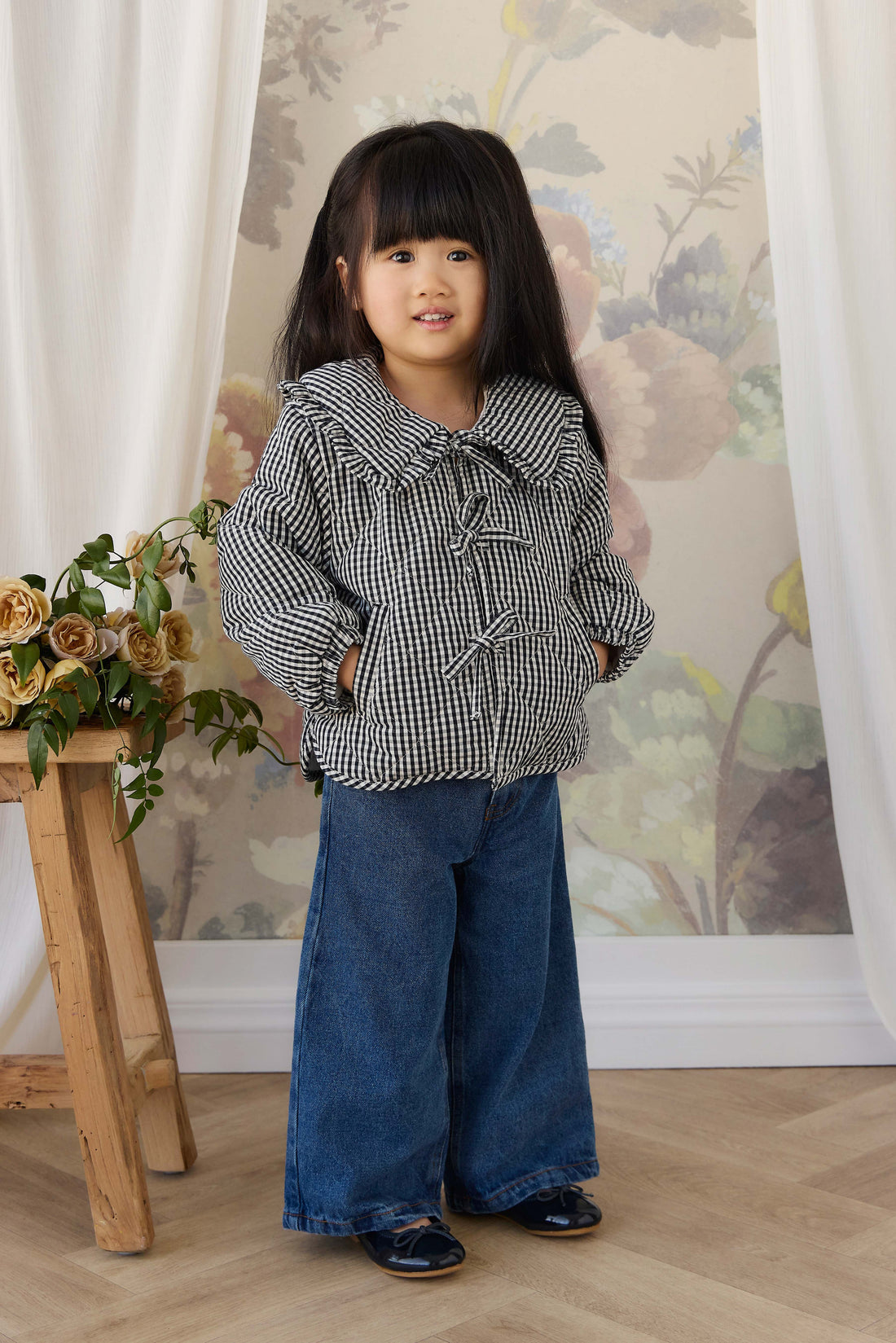 Mariette Cotton Jacket - Petite Gingham Graphite Childrens Jacket from Jamie Kay USA