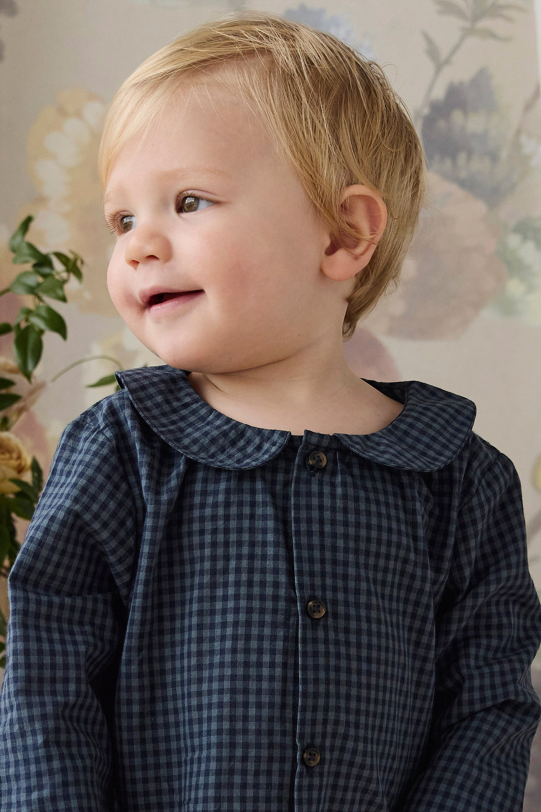 Organic Cotton Gabriel Top - Tiny Gingham Maritime Childrens Top from Jamie Kay USA