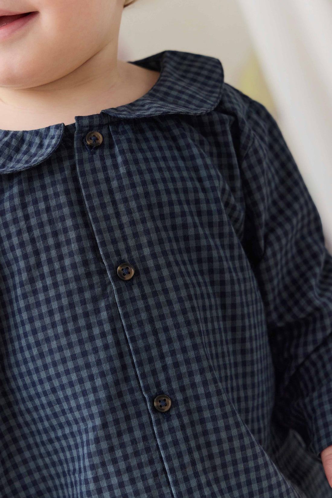 Organic Cotton Gabriel Top - Tiny Gingham Maritime Childrens Top from Jamie Kay USA