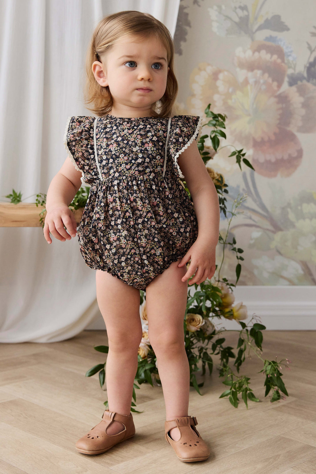 Organic Cotton Beatrice Playsuit - Luca Floral Childrens Bodysuit from Jamie Kay USA