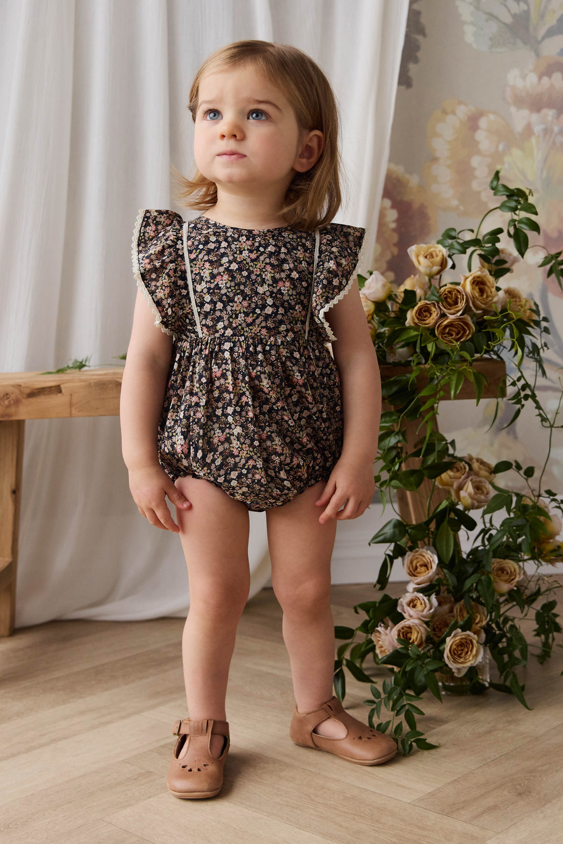 Organic Cotton Beatrice Playsuit - Luca Floral Childrens Bodysuit from Jamie Kay USA