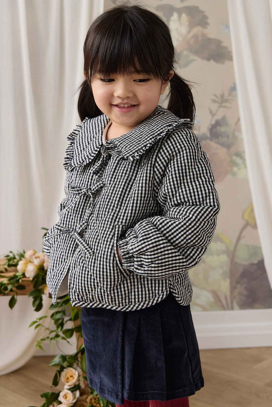 Mariette Cotton Jacket - Petite Gingham Graphite Childrens Jacket from Jamie Kay USA