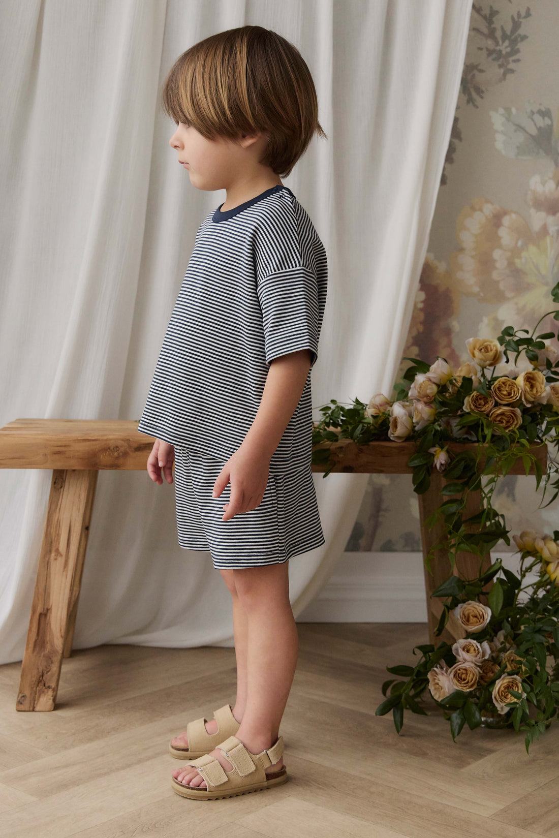 Pima Cotton Edward Short - Petite Stripe Cloud/Maritime Childrens Shorts from Jamie Kay USA