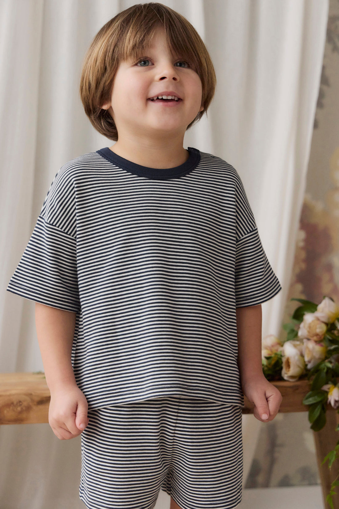 Pima Cotton Edward Short - Petite Stripe Cloud/Maritime Childrens Shorts from Jamie Kay USA