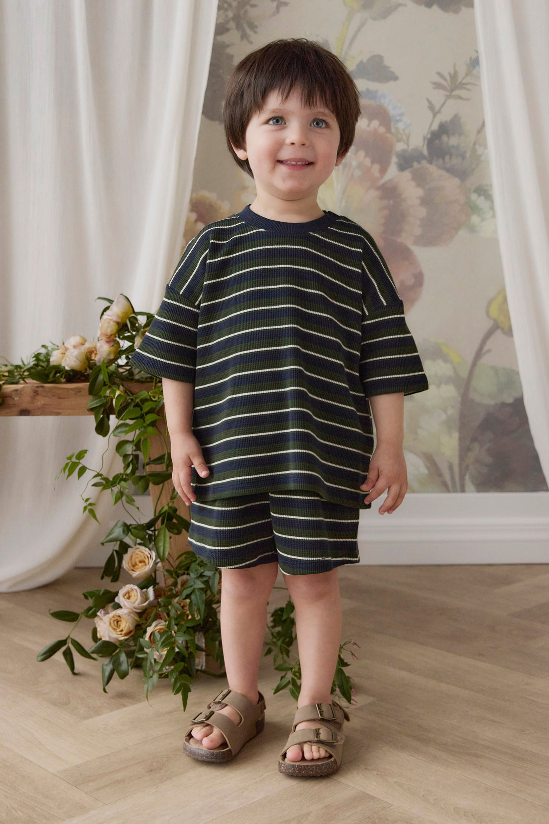 Organic Cotton Waffle Leith Short - Maritime Grandeur Stripe Childrens Short from Jamie Kay USA