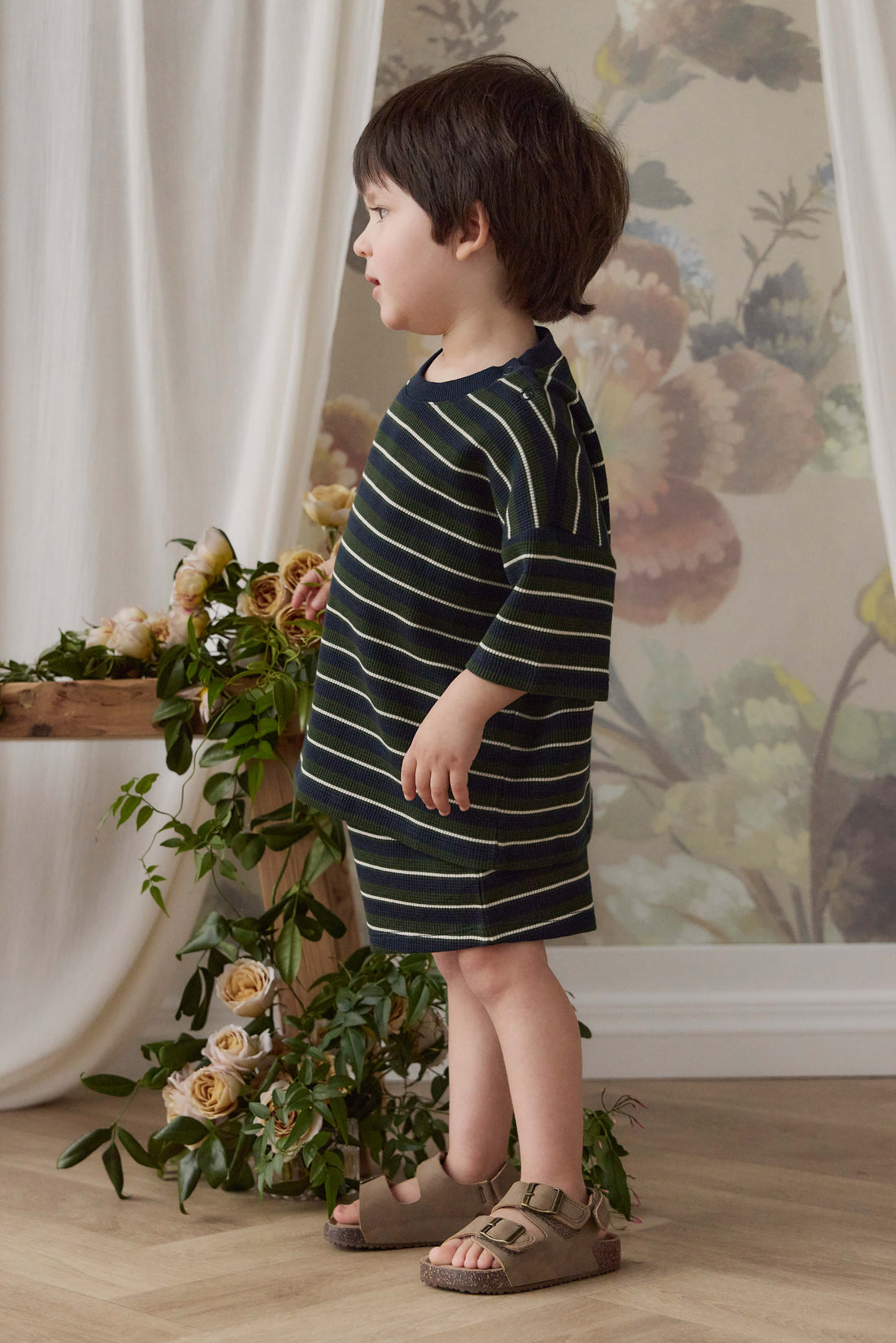 Organic Cotton Waffle Leith Short - Maritime Grandeur Stripe Childrens Short from Jamie Kay USA