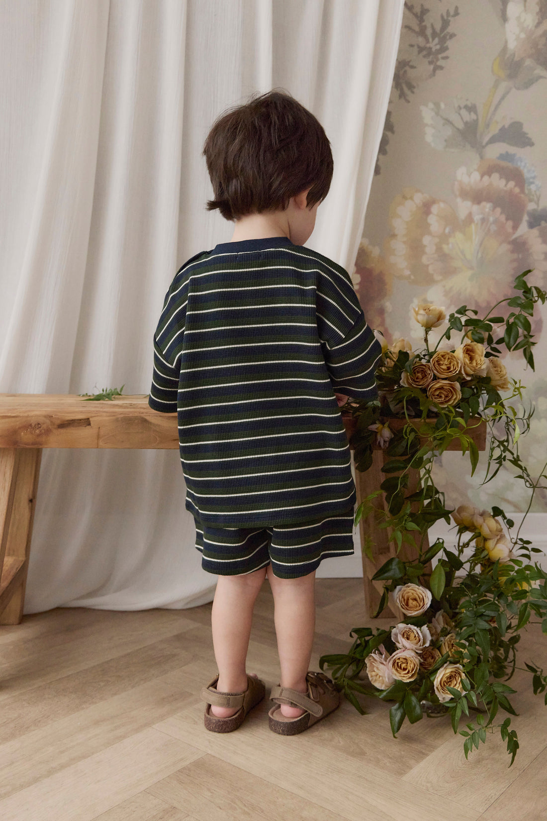 Organic Cotton Waffle Leith Short - Maritime Grandeur Stripe Childrens Short from Jamie Kay USA