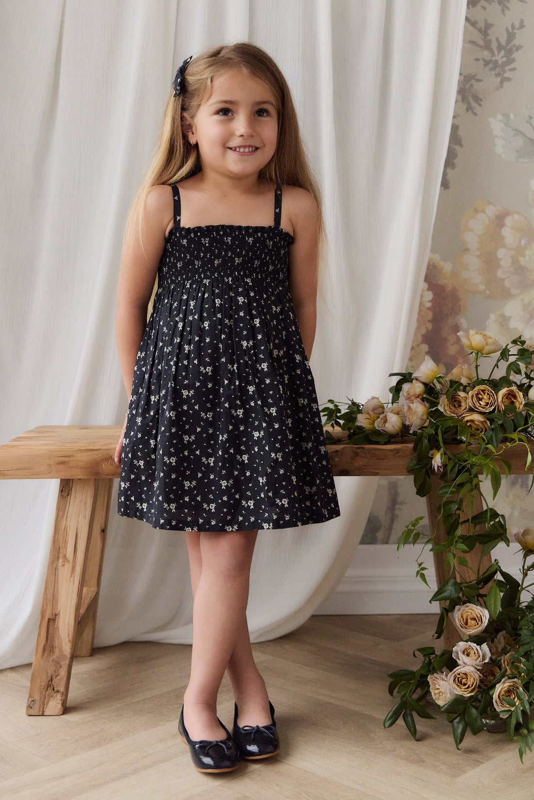 Organic Cotton Marlene Dress - Huguette Graphite Childrens Dress from Jamie Kay USA