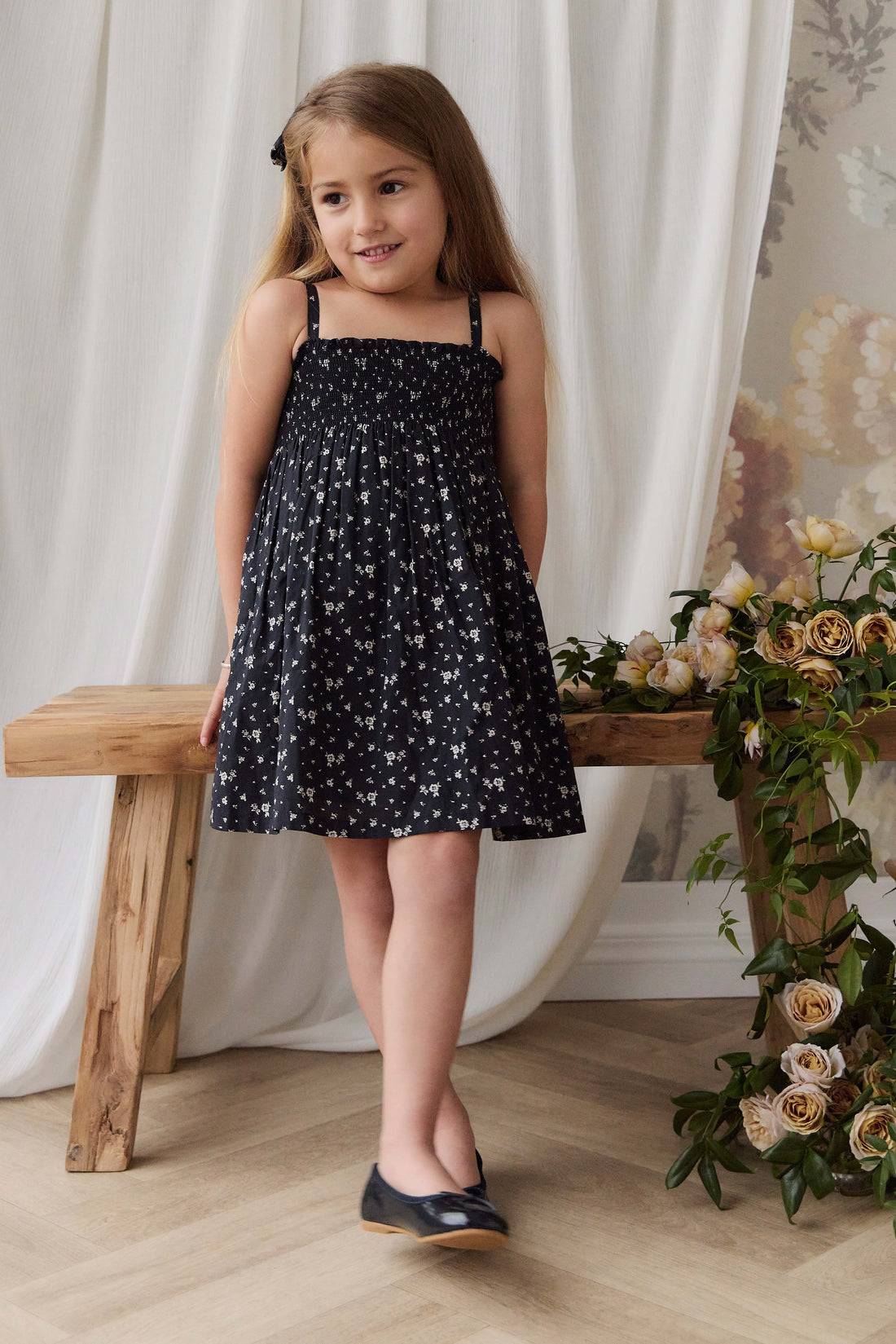 Organic Cotton Marlene Dress - Huguette Graphite Childrens Dress from Jamie Kay USA