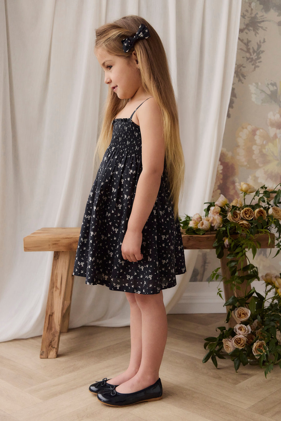Organic Cotton Marlene Dress - Huguette Graphite Childrens Dress from Jamie Kay USA