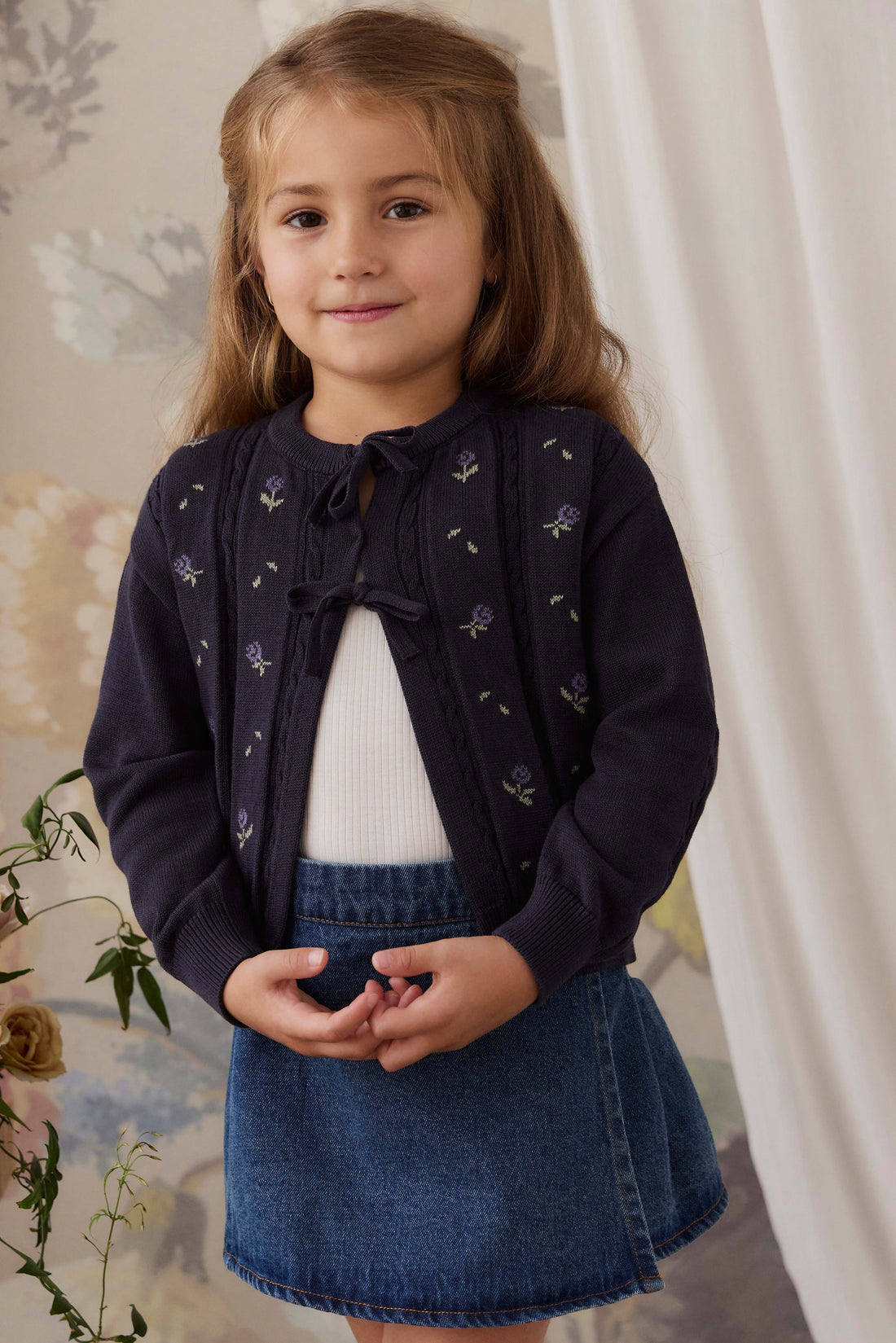 Annabella Knitted Cardigan - Annabella Jacquard Deep Well Childrens Cardigan from Jamie Kay USA