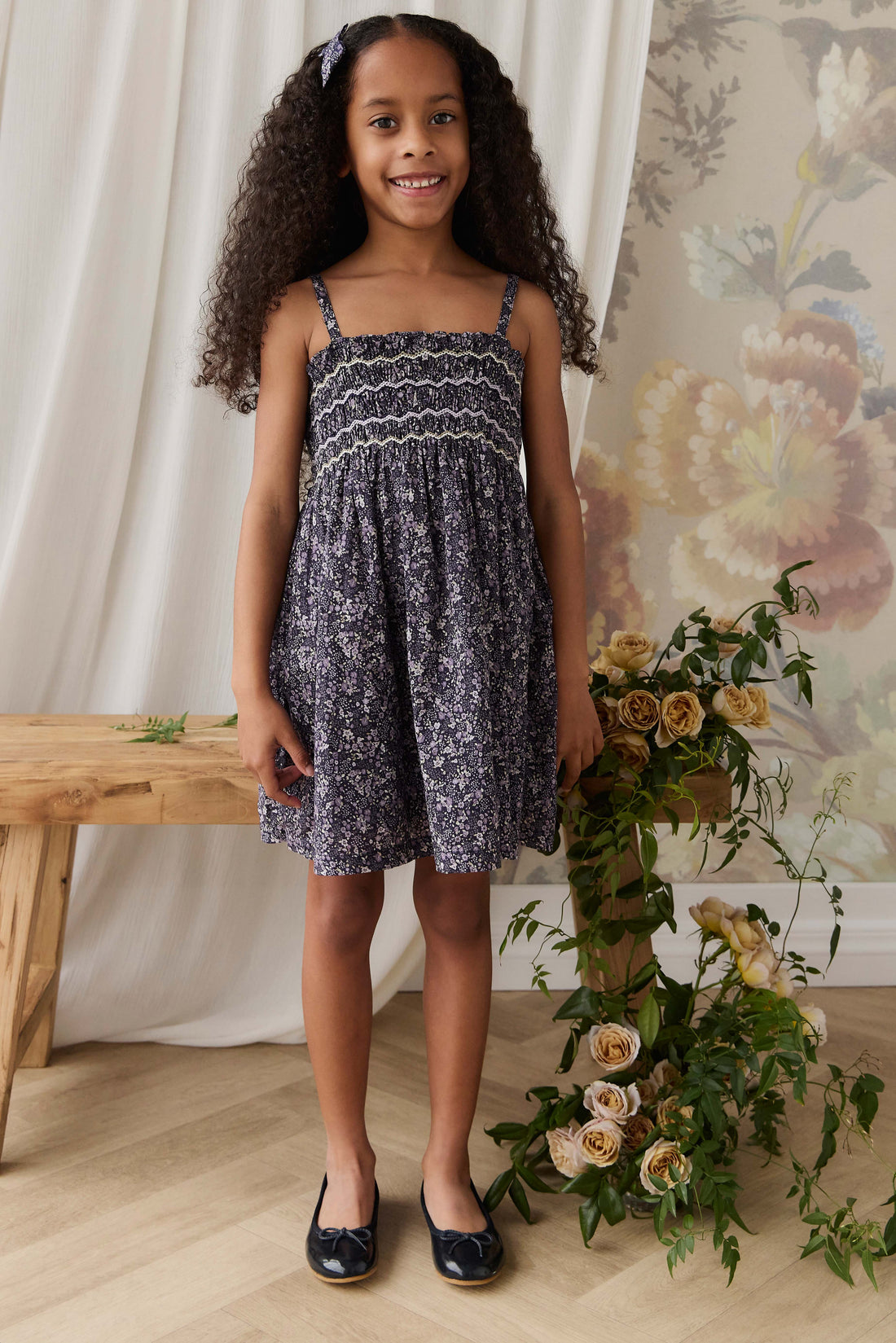 Organic Cotton Mariette Dress - Violet Floral Childrens Dress from Jamie Kay USA