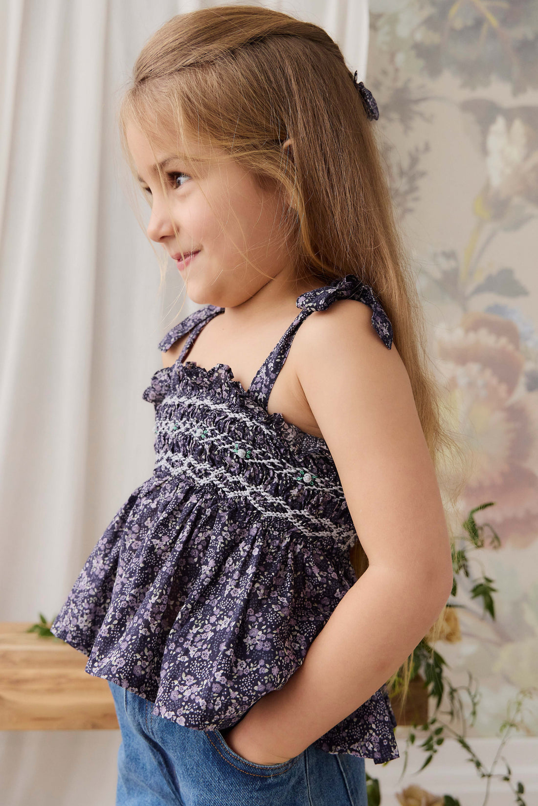 Organic Cotton Carine Top - Violet Floral Childrens Top from Jamie Kay USA