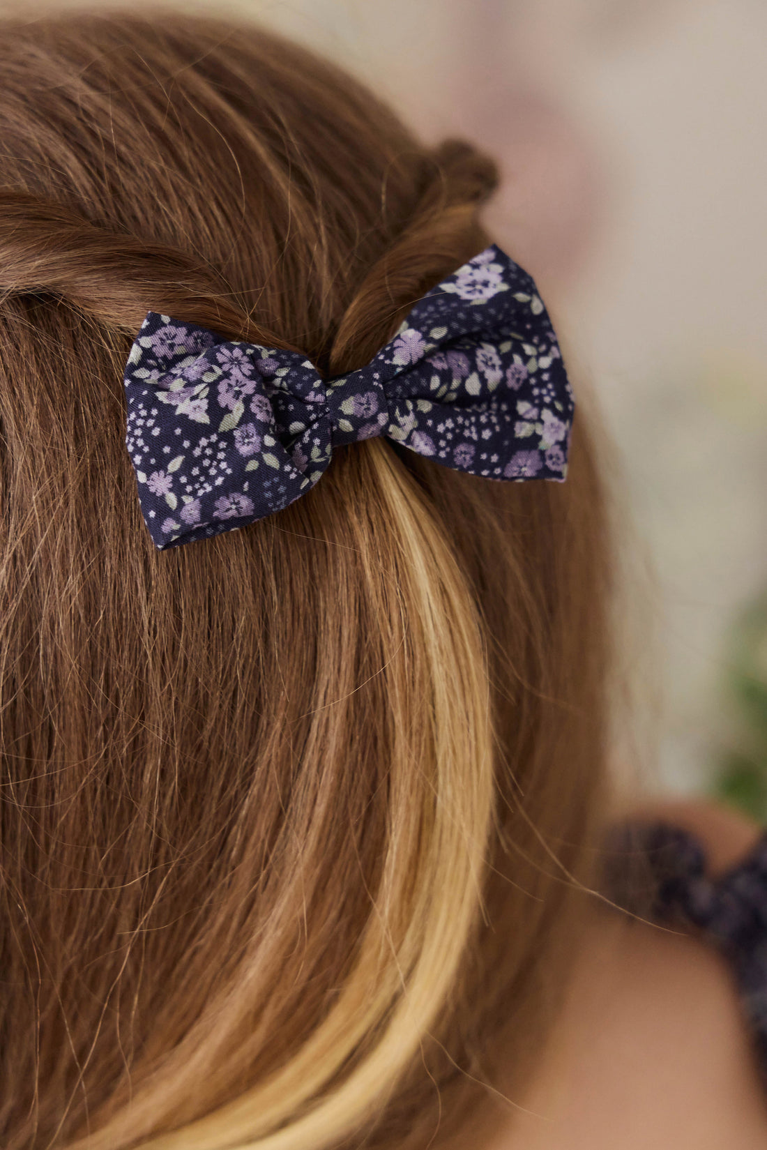 Organic Cotton Desiree Bow - Violet Floral Childrens Bow from Jamie Kay USA