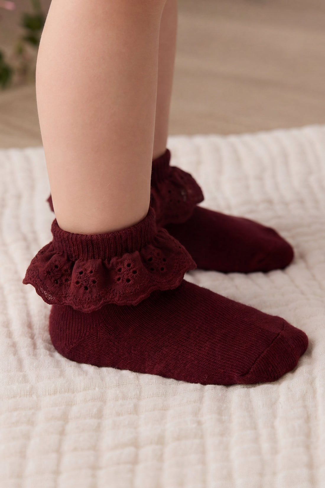 Frill Ankle Sock - Burgundy Childrens Sock from Jamie Kay USA