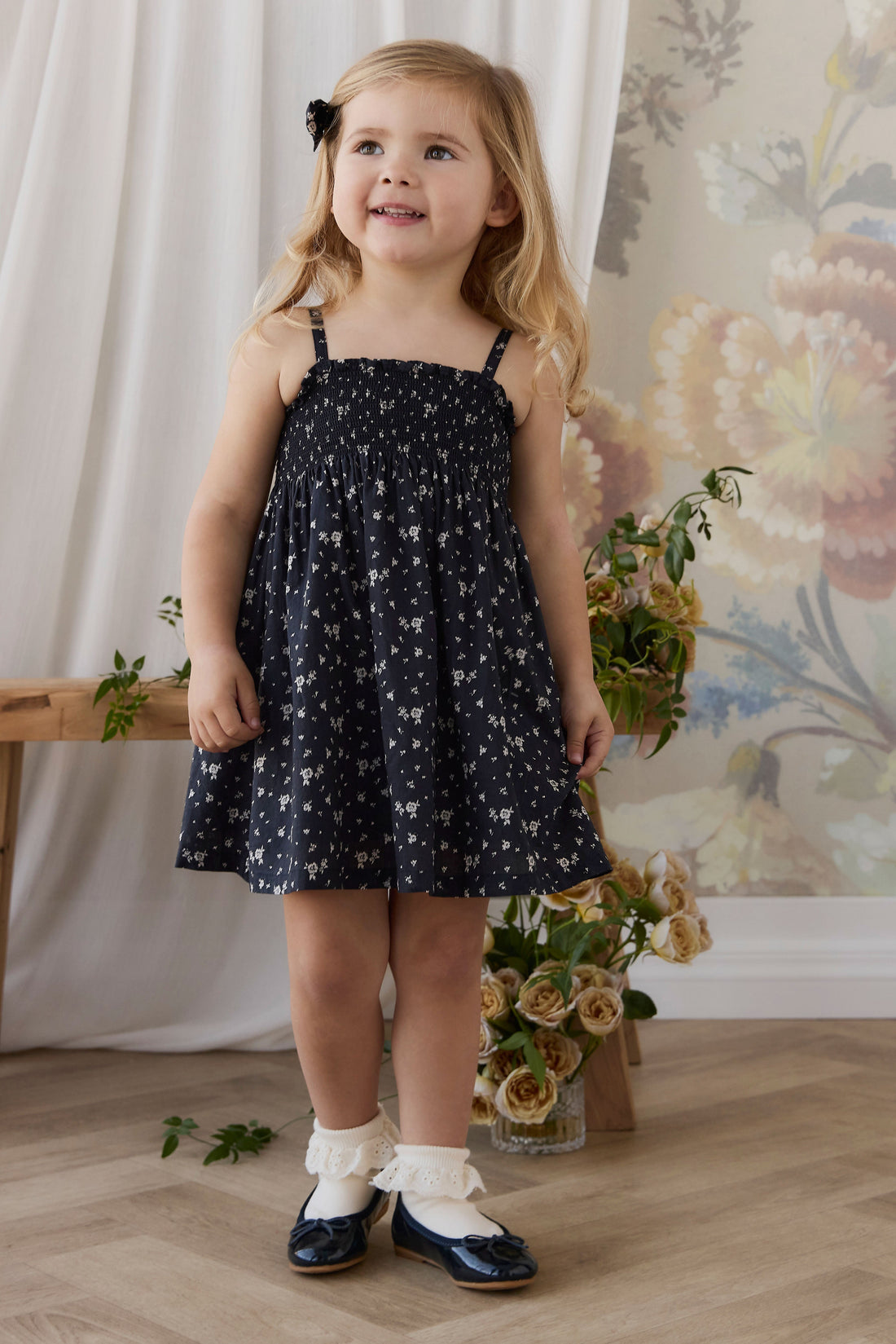 Organic Cotton Marlene Dress - Huguette Graphite Childrens Dress from Jamie Kay USA