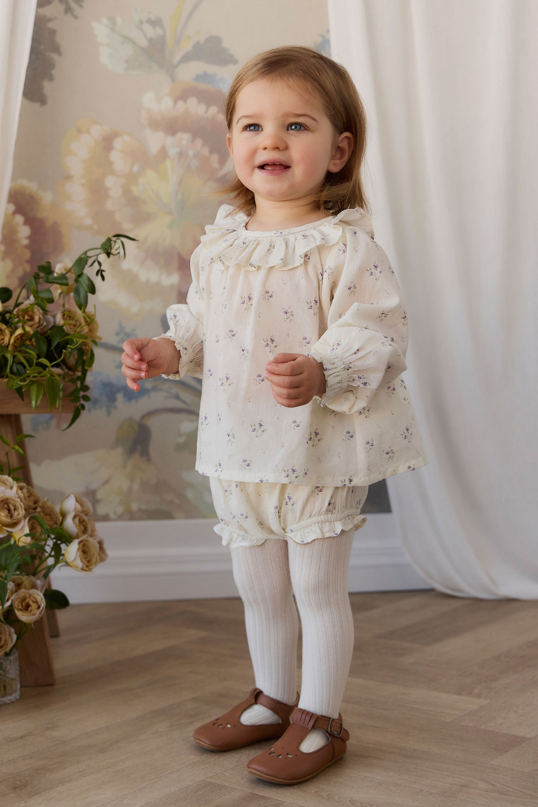 Organic Cotton Frill Bloomer - Jade Floral Childrens Bloomer from Jamie Kay USA