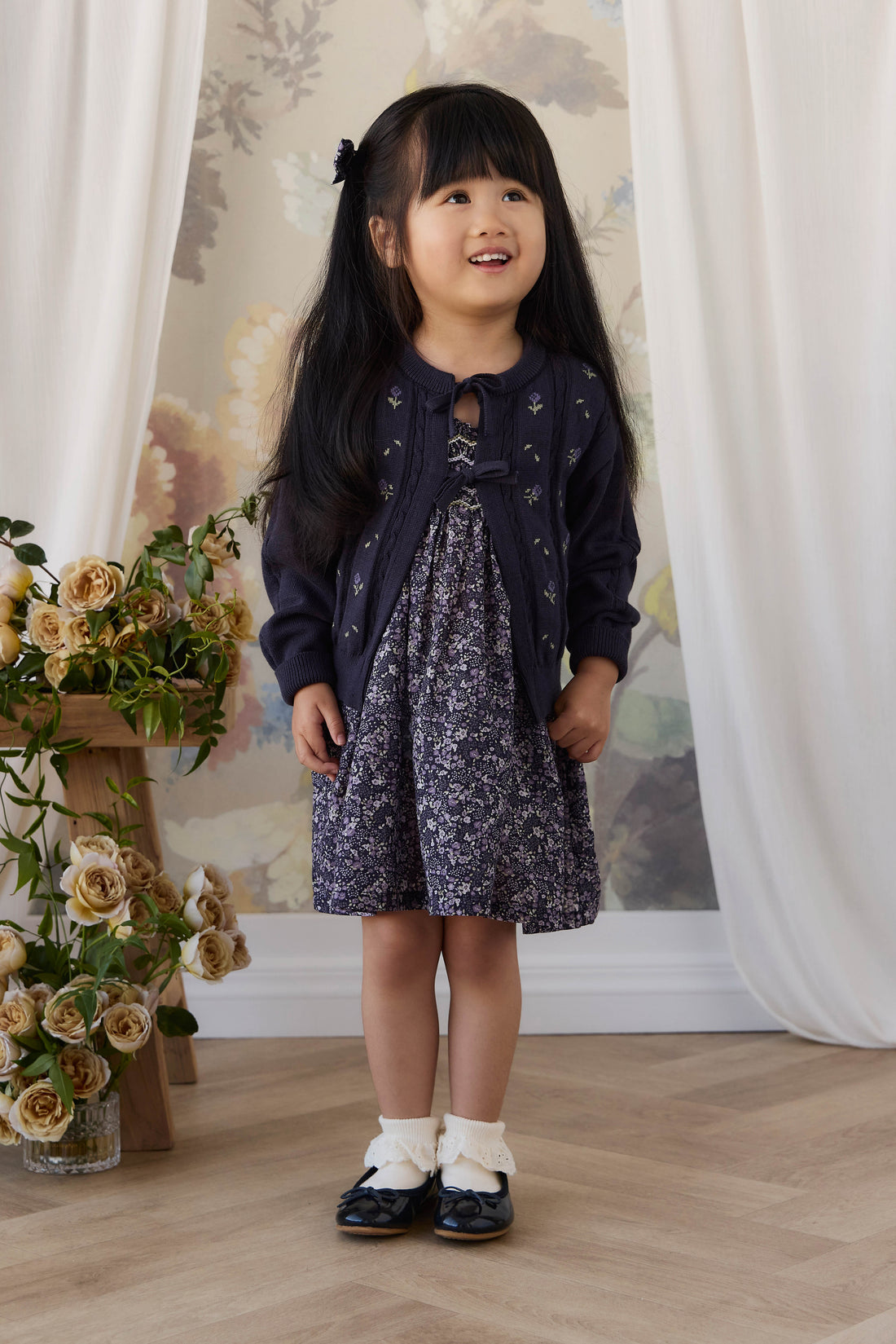 Organic Cotton Mariette Dress - Violet Floral Childrens Dress from Jamie Kay USA