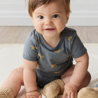 Organic Cotton Hudson Short Sleeve Bodysuit - Lenny Leopard Smoke Childrens Bodysuit from Jamie Kay USA