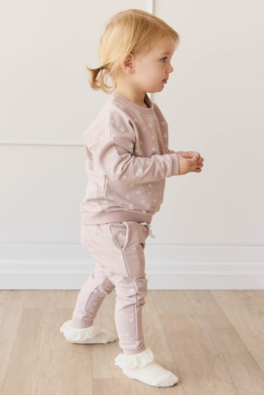 Organic Cotton Damien Sweatshirt - Simple Flowers Lilac Childrens Sweatshirting from Jamie Kay USA