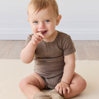 Organic Cotton Modal Darcy Rib Tee Bodysuit - Brownie Marle Childrens Bodysuit from Jamie Kay USA