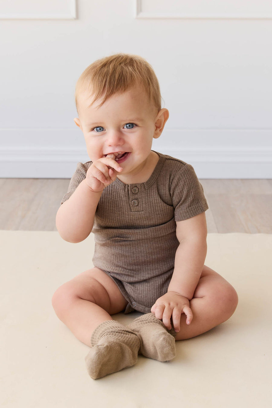 Organic Cotton Modal Darcy Rib Tee Bodysuit - Brownie Marle Childrens Bodysuit from Jamie Kay USA